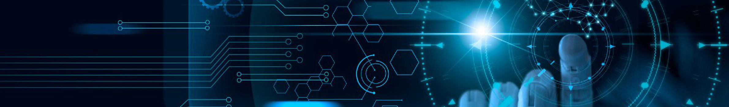 Technological illustration with a digital interface and a human figure integrated into data and circuit elements