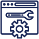 Icon of an application window with a tool and connection symbol.