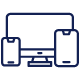 Icon of connected mobile devices and a computer.